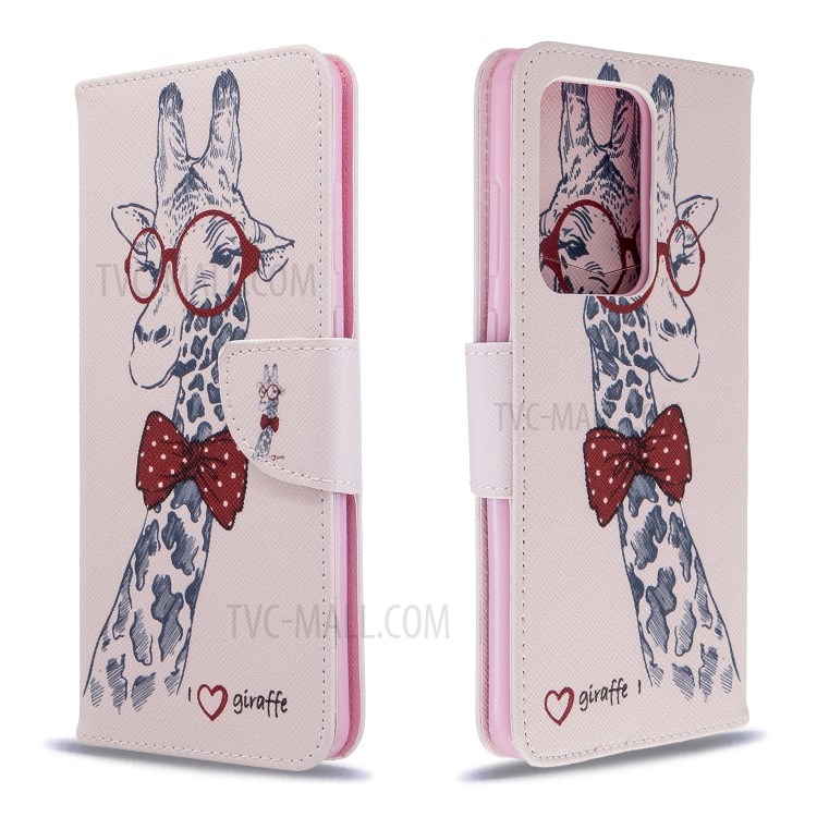 Pattern Printing Leather Wallet Protective Case for Samsung Galaxy S20 Ultra - Giraffe-2
