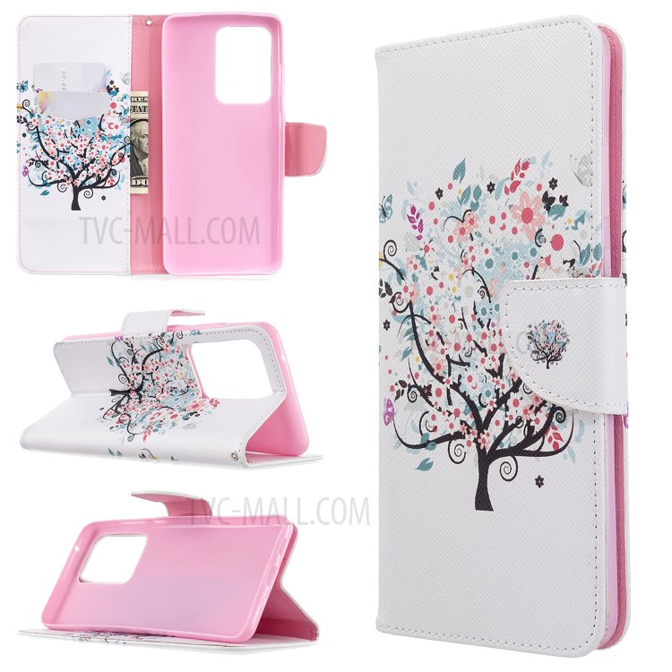 Pattern Printing Leather Wallet Protective Case for Samsung Galaxy S20 Ultra - Flower Tree-1