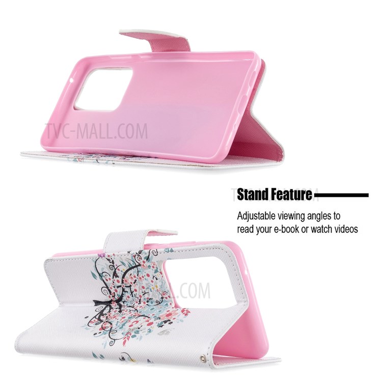 Pattern Printing Leather Wallet Protective Case for Samsung Galaxy S20 Ultra - Flower Tree-2