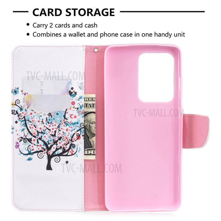 Pattern Printing Leather Wallet Protective Case for Samsung Galaxy S20 Ultra - Flower Tree-3