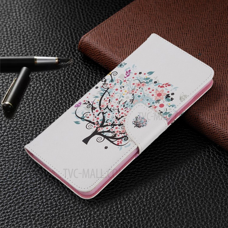 Pattern Printing Leather Wallet Protective Case for Samsung Galaxy S20 Ultra - Flower Tree-4