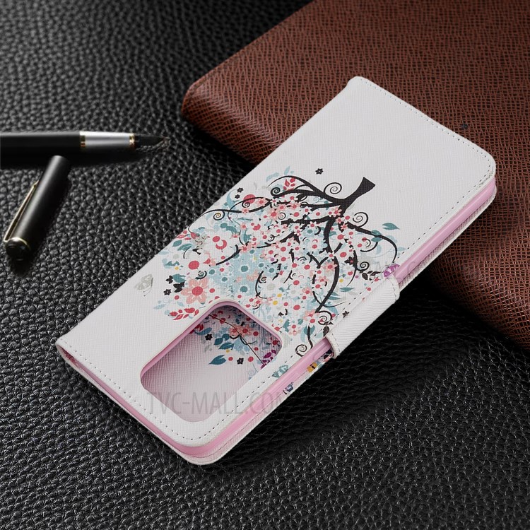 Pattern Printing Leather Wallet Protective Case for Samsung Galaxy S20 Ultra - Flower Tree-5