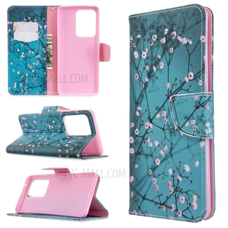 Pattern Printing Leather Wallet Protective Case for Samsung Galaxy S20 Ultra - Flower Branches-1