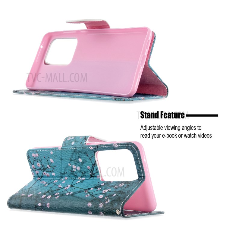 Pattern Printing Leather Wallet Protective Case for Samsung Galaxy S20 Ultra - Flower Branches-2
