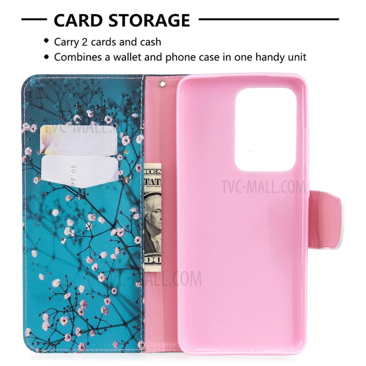 Pattern Printing Leather Wallet Protective Case for Samsung Galaxy S20 Ultra - Flower Branches-3