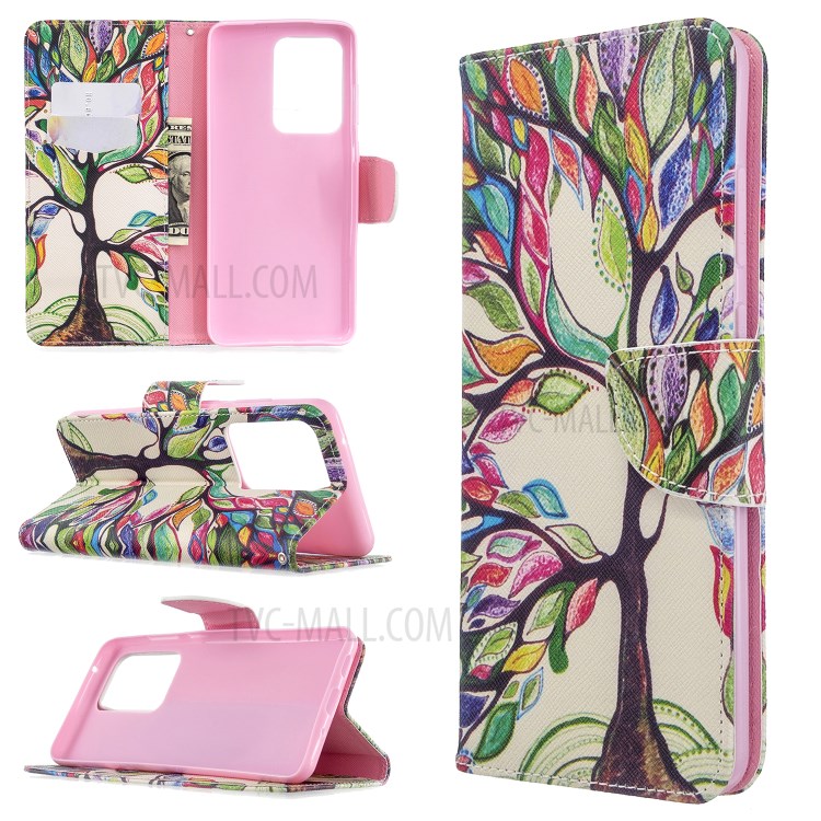 Pattern Printing Leather Wallet Protective Case for Samsung Galaxy S20 Ultra - Life Tree-1