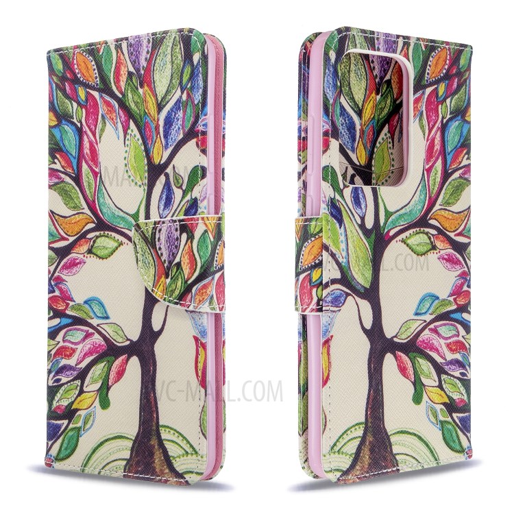 Pattern Printing Leather Wallet Protective Case for Samsung Galaxy S20 Ultra - Life Tree-8