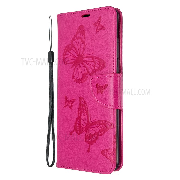 Imprint Butterfly Wallet Leather Stand Case for Samsung Galaxy S20 Ultra - Rose-2