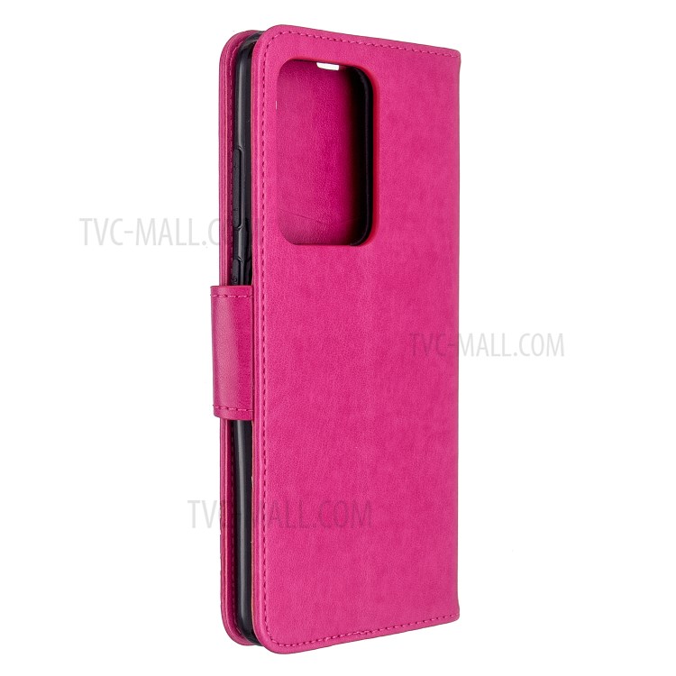 Imprint Butterfly Wallet Leather Stand Case for Samsung Galaxy S20 Ultra - Rose-3