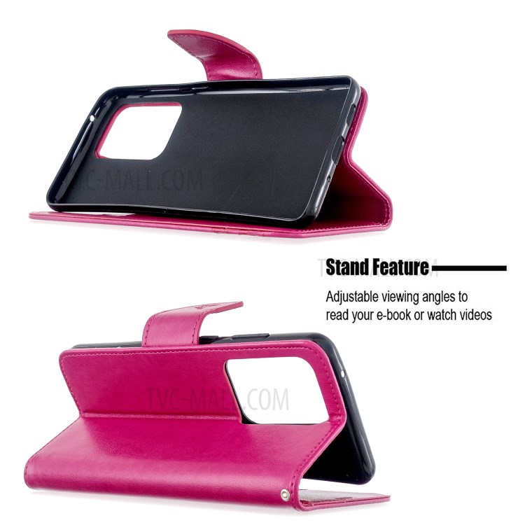 Imprint Butterfly Wallet Leather Stand Case for Samsung Galaxy S20 Ultra - Rose-5