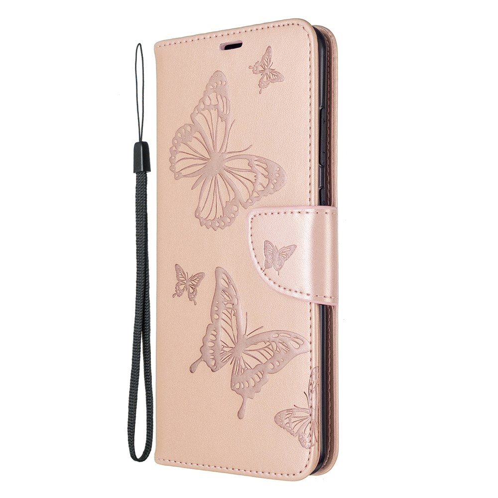 Imprint Butterfly Wallet Leather Stand Case for Samsung Galaxy S20 Ultra - Gold-2