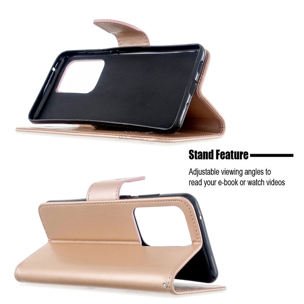 Imprint Butterfly Wallet Leather Stand Case for Samsung Galaxy S20 Ultra - Gold-5