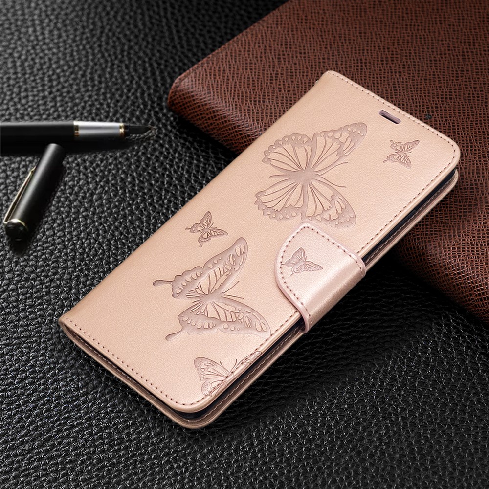 Imprint Butterfly Wallet Leather Stand Case for Samsung Galaxy S20 Ultra - Gold-7