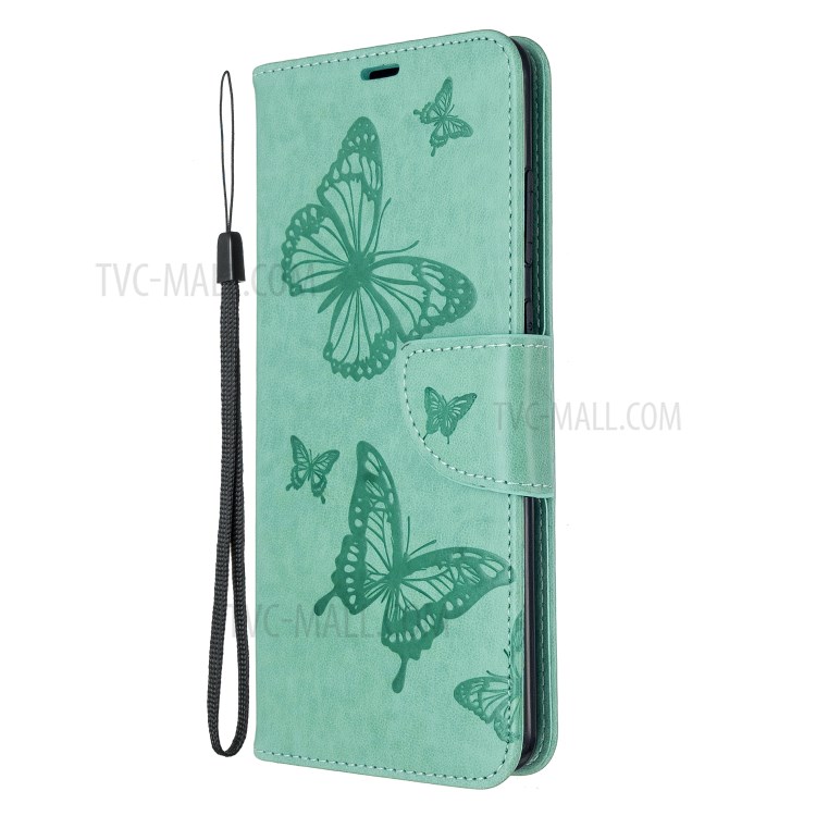 Imprint Butterfly Wallet Leather Stand Case for Samsung Galaxy S20 Ultra - Green-2