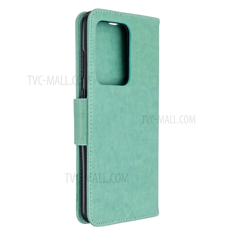 Imprint Butterfly Wallet Leather Stand Case for Samsung Galaxy S20 Ultra - Green-3