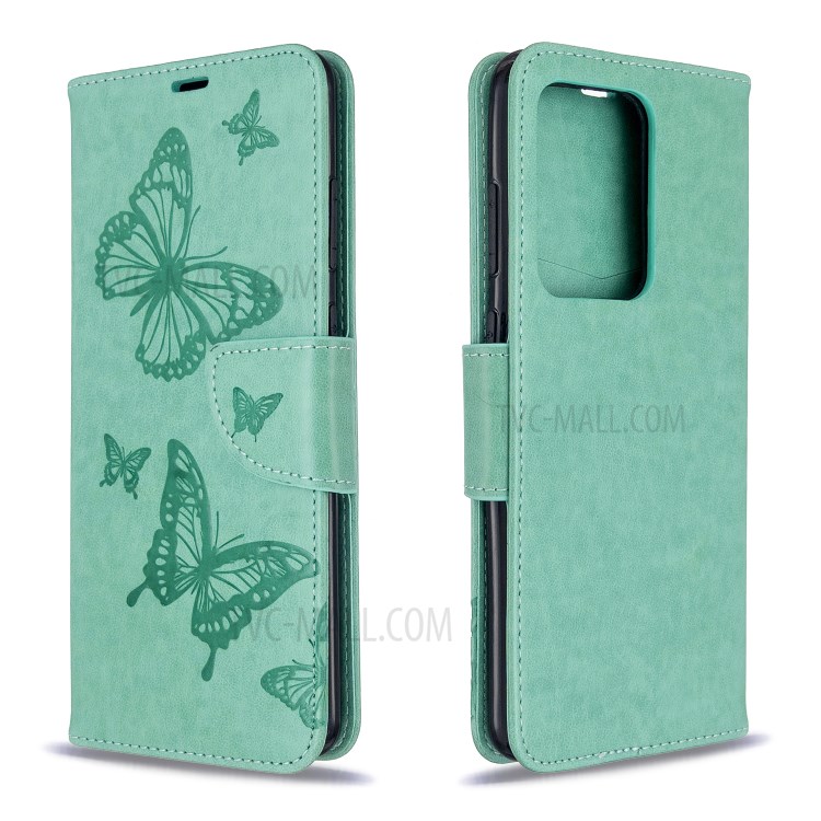 Imprint Butterfly Wallet Leather Stand Case for Samsung Galaxy S20 Ultra - Green-4