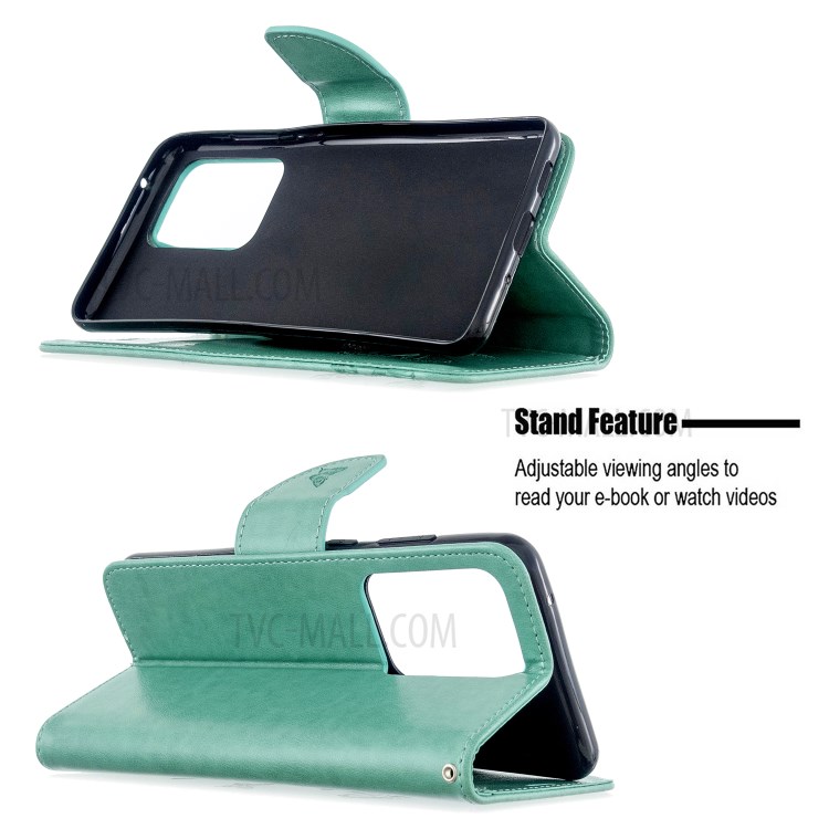 Imprint Butterfly Wallet Leather Stand Case for Samsung Galaxy S20 Ultra - Green-5