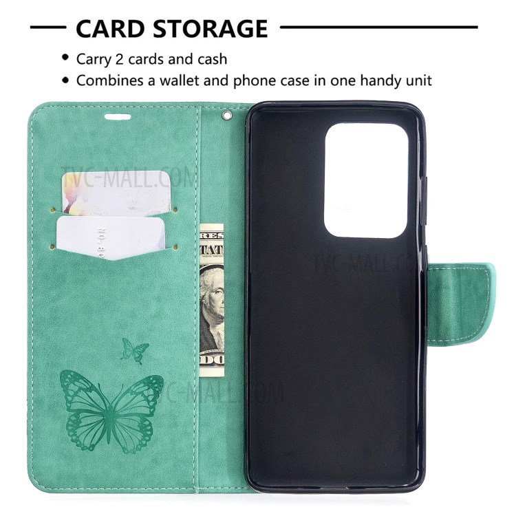 Imprint Butterfly Wallet Leather Stand Case for Samsung Galaxy S20 Ultra - Green-6