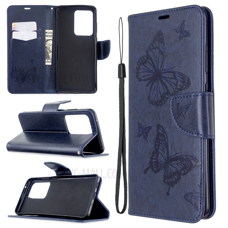 Caso Del Soporte De La Mariposa De Cuero Billetera Impronta Para La Galaxia S20 De Ultra / S11 Plus - Azul-1