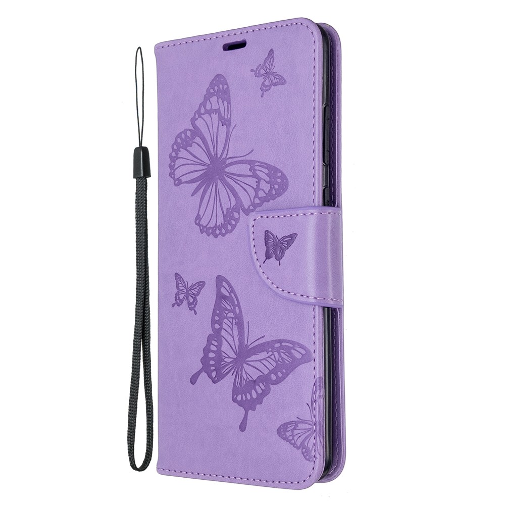 Imprint Butterfly Wallet Leather Stand Case for Samsung Galaxy S20 Ultra - Purple-2
