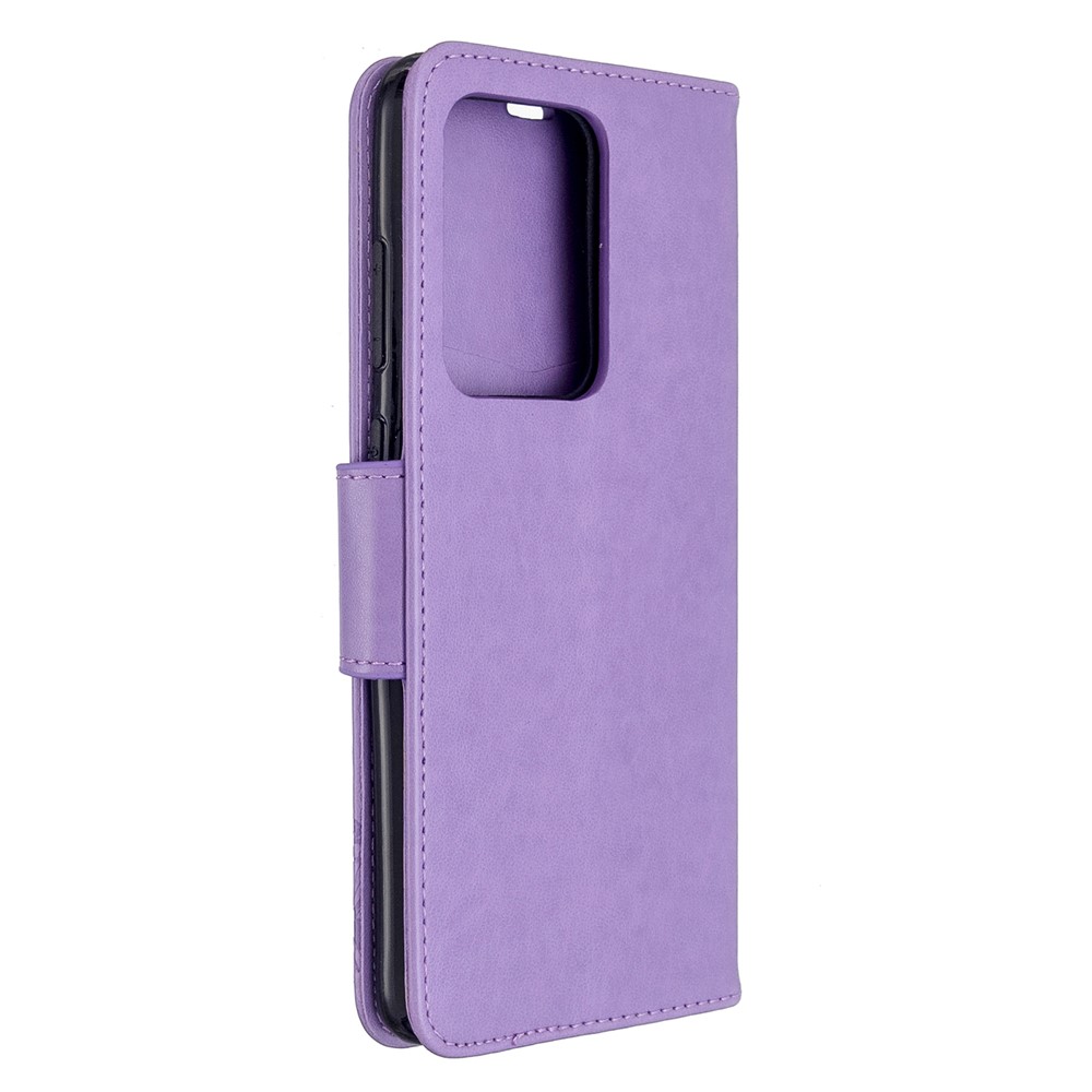 Imprint Butterfly Wallet Leather Stand Case for Samsung Galaxy S20 Ultra - Purple-3