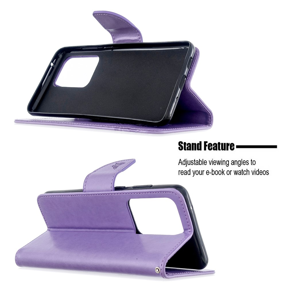 Imprint Butterfly Wallet Leather Stand Case for Samsung Galaxy S20 Ultra - Purple-5