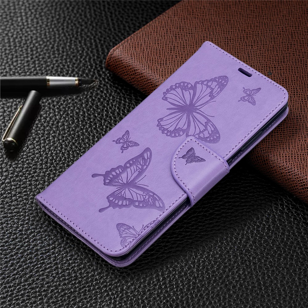 Imprint Butterfly Wallet Leather Stand Case for Samsung Galaxy S20 Ultra - Purple-7