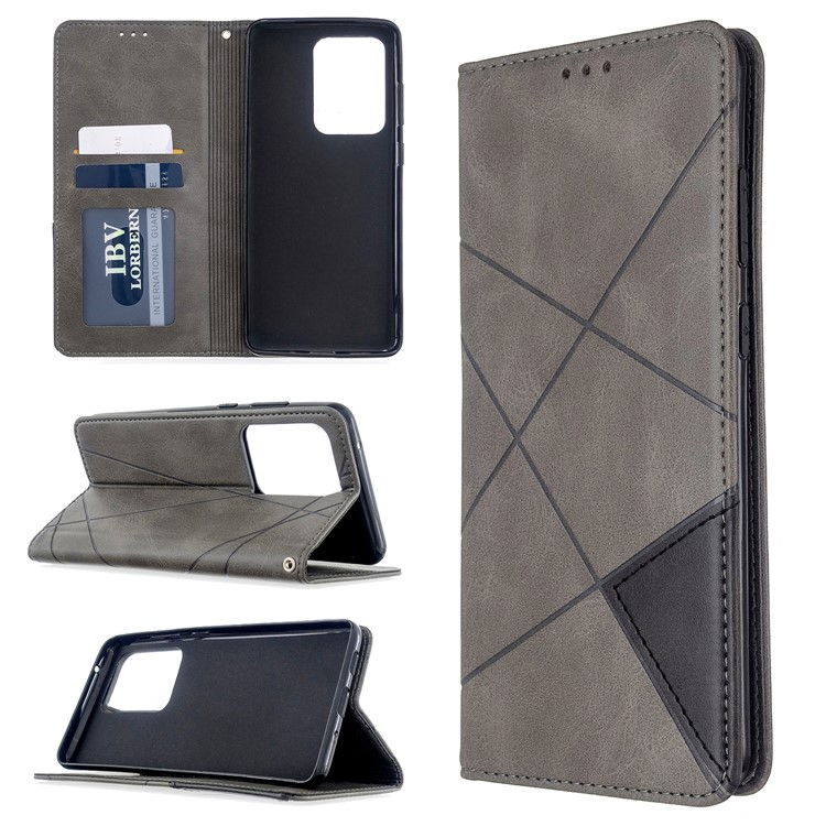 Geometric Surface Leather Phone Case for Samsung Galaxy S20 Ultra / S11 Plus - Grey-1