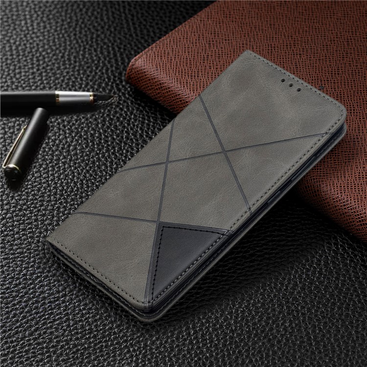 Геометрическая Поверхность Кожи Телефон Случае Для Samsung Galaxy S20 Ультра / S11 Плюс - Серый-5