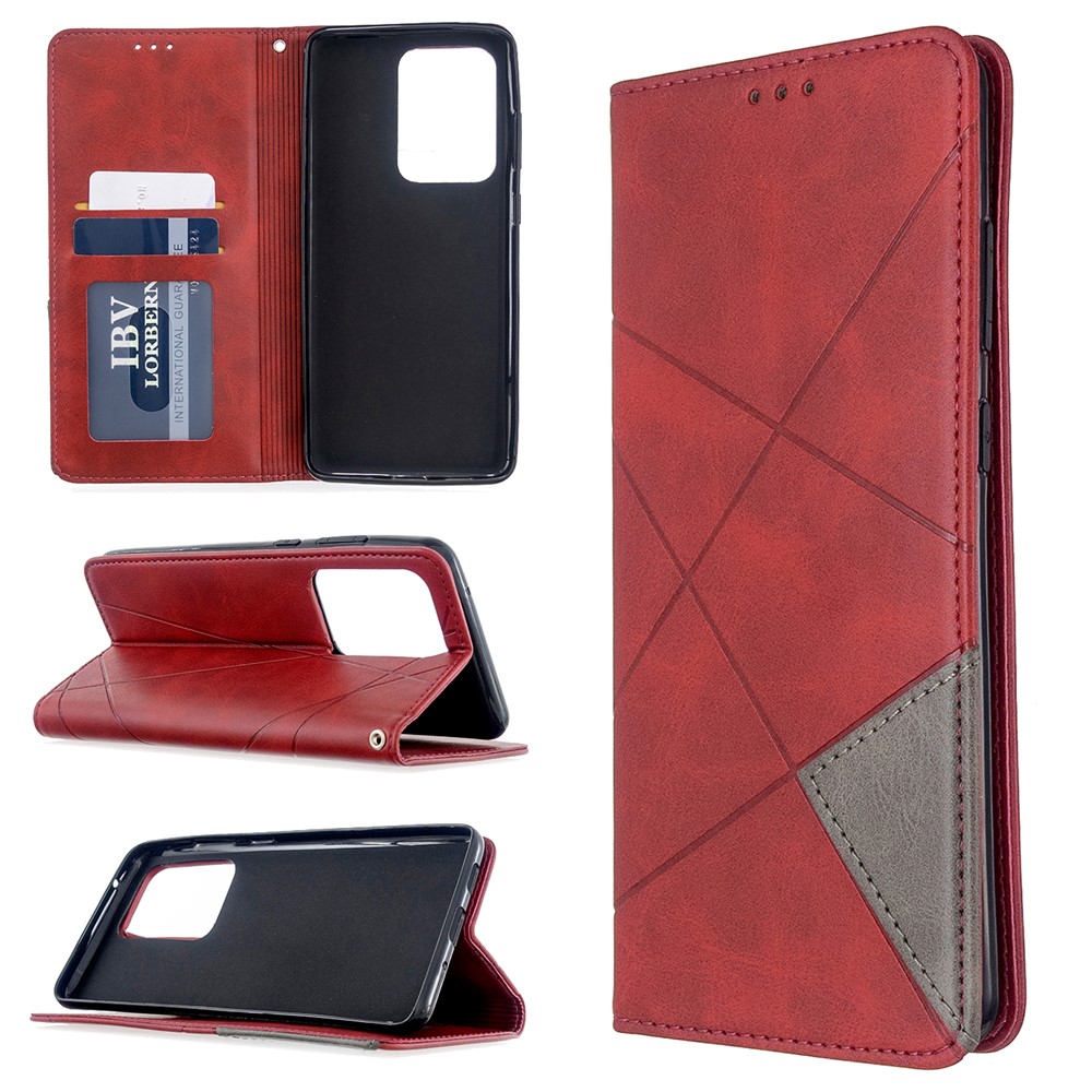 Geometric Surface Leather Phone Case for Samsung Galaxy S20 Ultra - Red-1