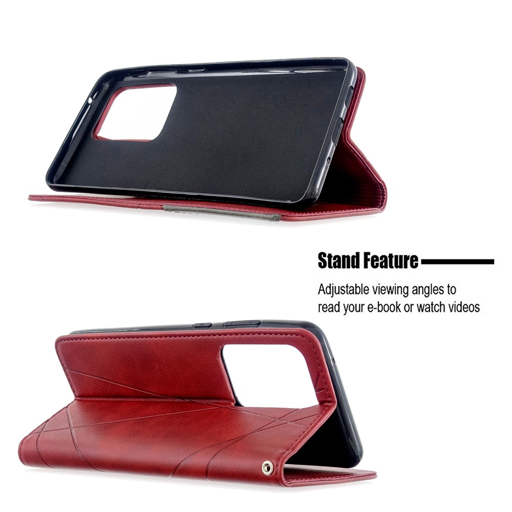 Geometric Surface Leather Phone Case for Samsung Galaxy S20 Ultra - Red-2