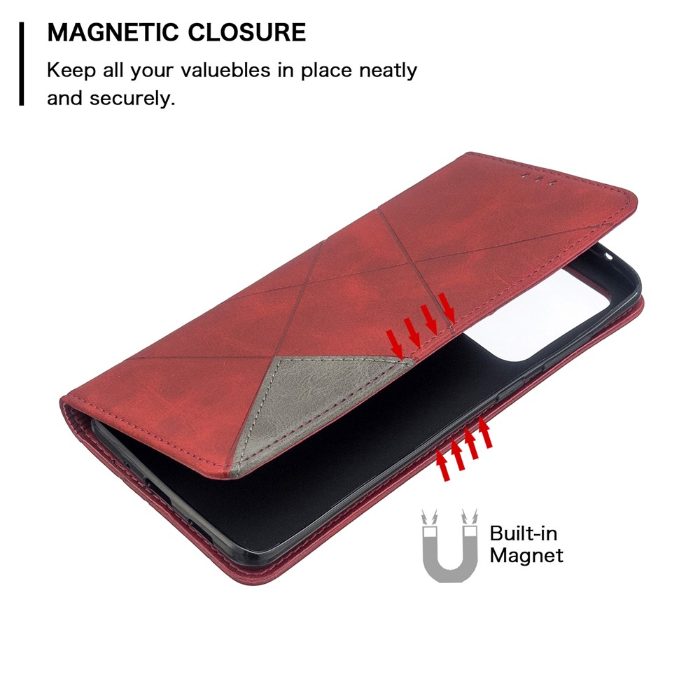 Geometric Surface Leather Phone Case for Samsung Galaxy S20 Ultra - Red-3