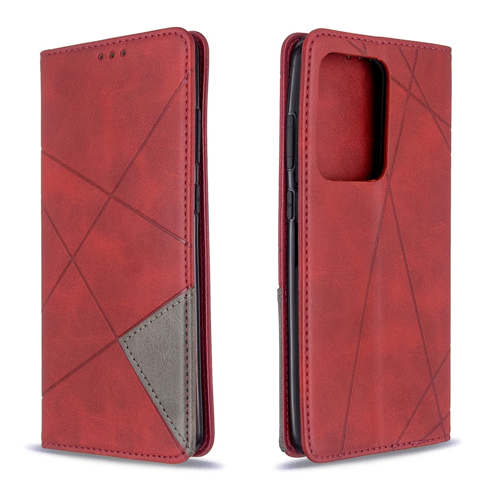 Geometric Surface Leather Phone Case for Samsung Galaxy S20 Ultra - Red-9
