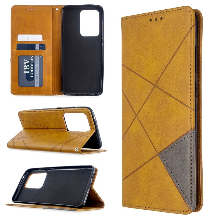 Geometric Surface Leather Phone Case for Samsung Galaxy S20 Ultra - Brown-1