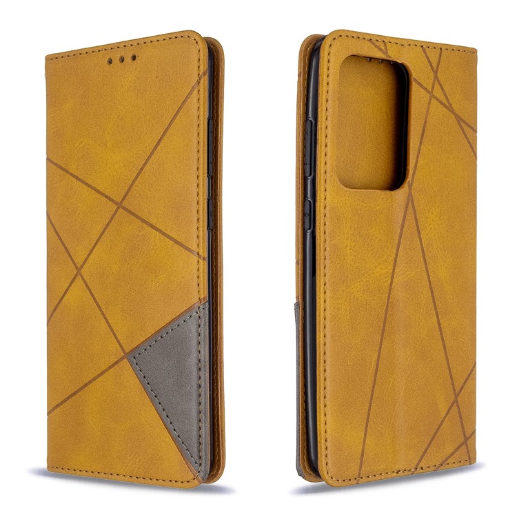 Geometric Surface Leather Phone Case for Samsung Galaxy S20 Ultra - Yellow-9