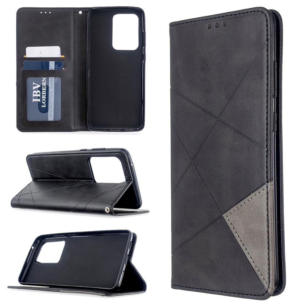 Geometrische Oberfläche Leder-Telefonkasten Für Samsung-Galaxie S20 Ultra / S11 Plus - Schwarz-1