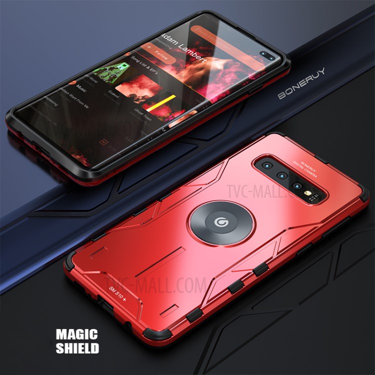 Drop-proof with Kickstand Metal Cell Phone Cover for Samsung Galaxy S10 Plus - Red-1