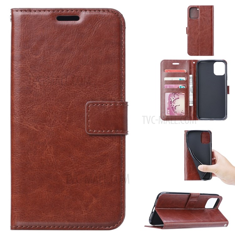 Crazy Horse Leather Wallet Phone Case for Samsung Galaxy A71 - Brown-1