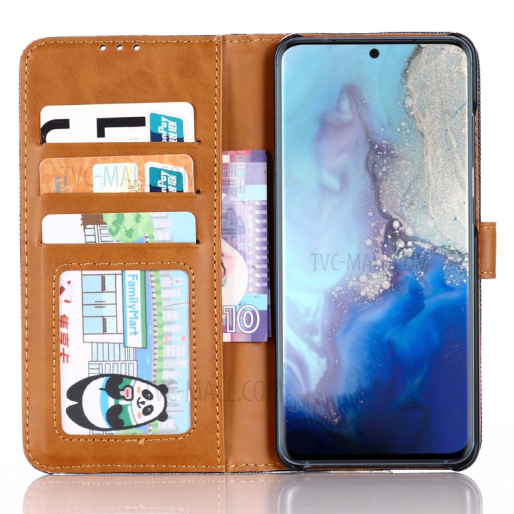 Oxford Cloth Wallet Stand PU Leather Casing for Samsung Galaxy S20 Plus - Dark Blue-2