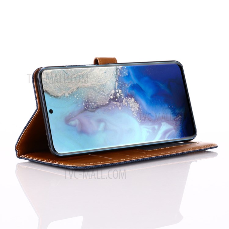 Oxford Cloth Wallet Stand PU Leather Casing for Samsung Galaxy S20 Plus - Dark Blue-3