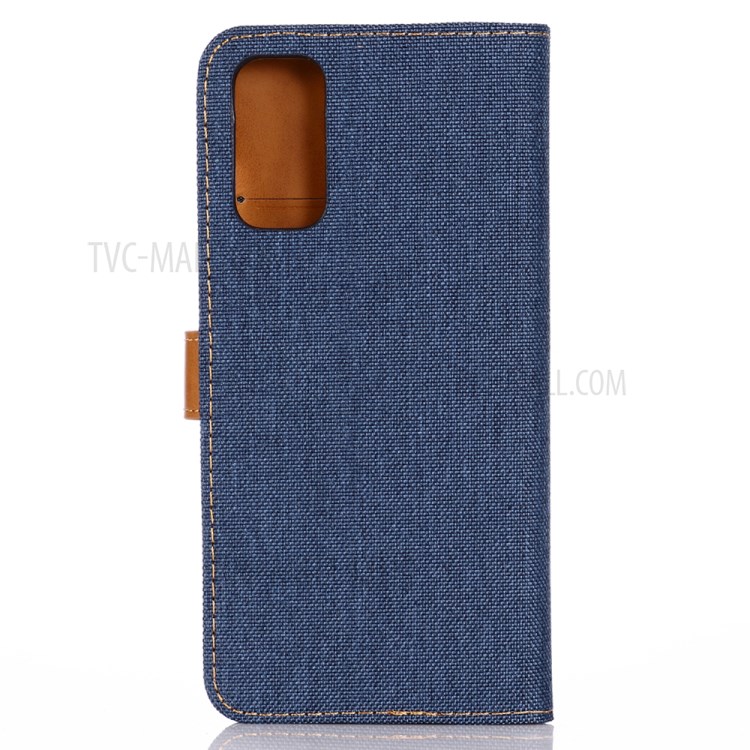 Oxford Cloth Wallet Stand PU Leather Casing for Samsung Galaxy S20 Plus - Dark Blue-5