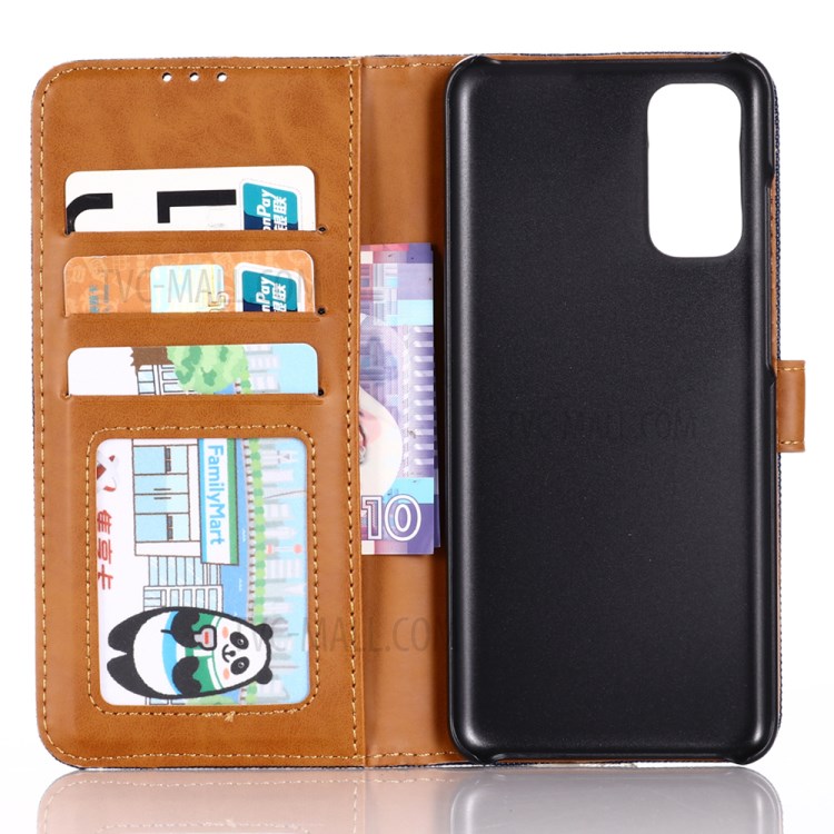 Oxford Cloth Wallet Stand PU Leather Casing for Samsung Galaxy S20 Plus/S11 - Dark Blue-6