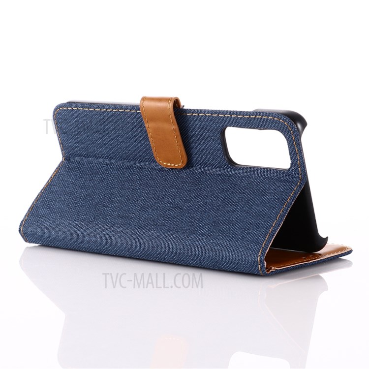 Oxford Cloth Wallet Stand PU Leather Casing for Samsung Galaxy S20 Plus - Dark Blue-7