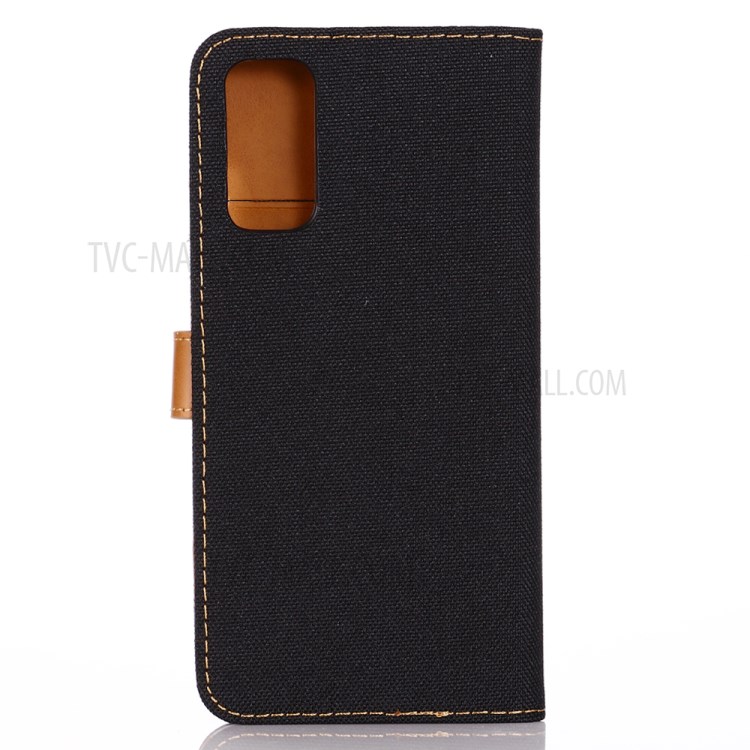 Oxford Cloth Wallet Stand PU Leather Casing for Samsung Galaxy S20 Plus - Black-2