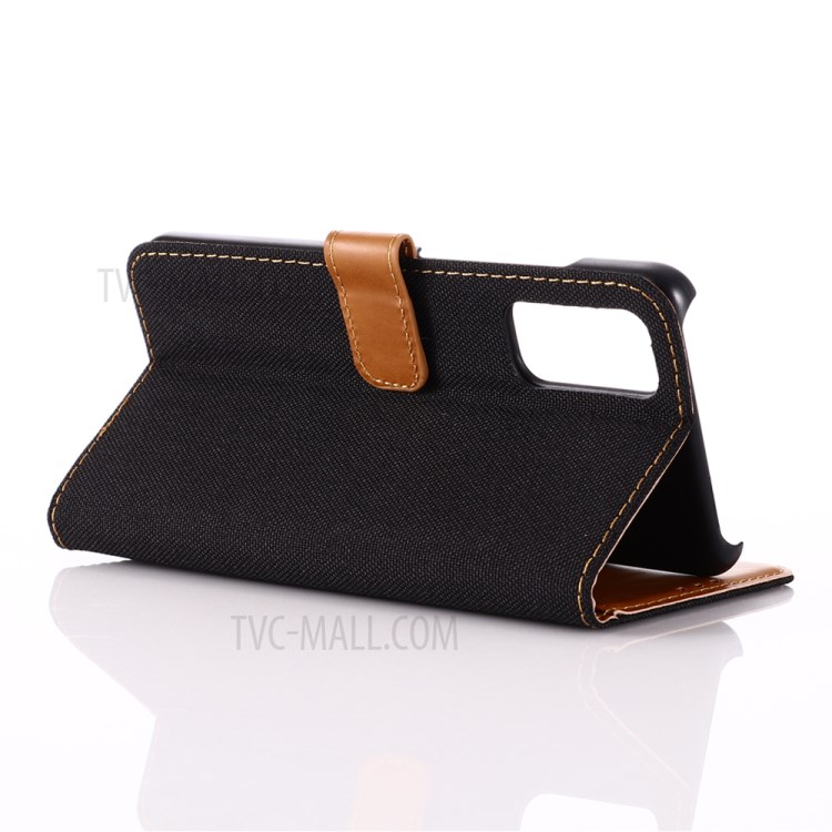 Oxford Cloth Wallet Stand PU Leather Casing for Samsung Galaxy S20 Plus - Black-4