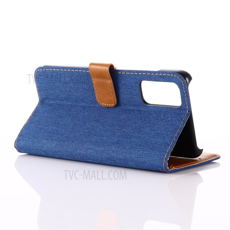 Oxford Cloth Wallet Stand PU Leather Casing for Samsung Galaxy S20 Plus - Baby Blue-4