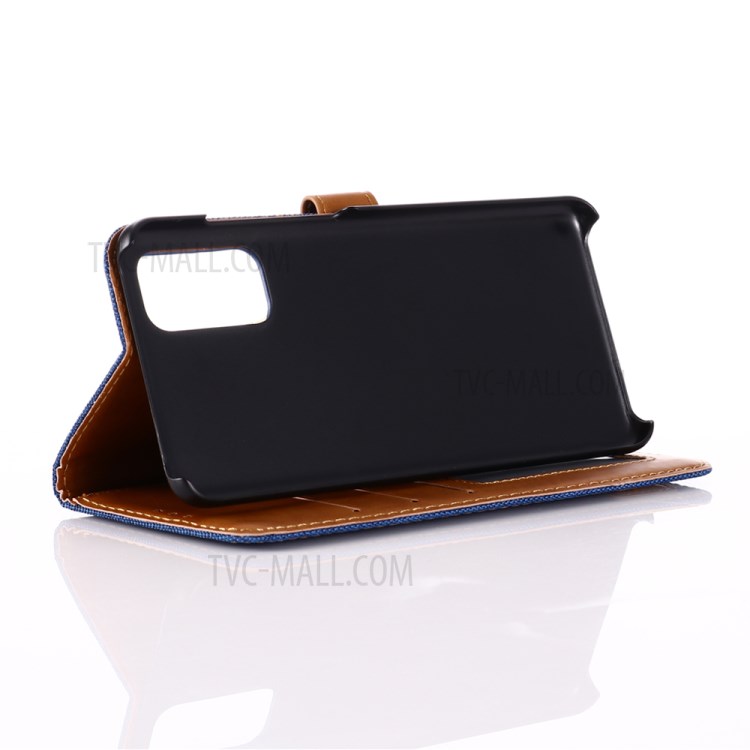 Oxford Cloth Wallet Stand PU Leather Casing for Samsung Galaxy S20 Plus - Baby Blue-5