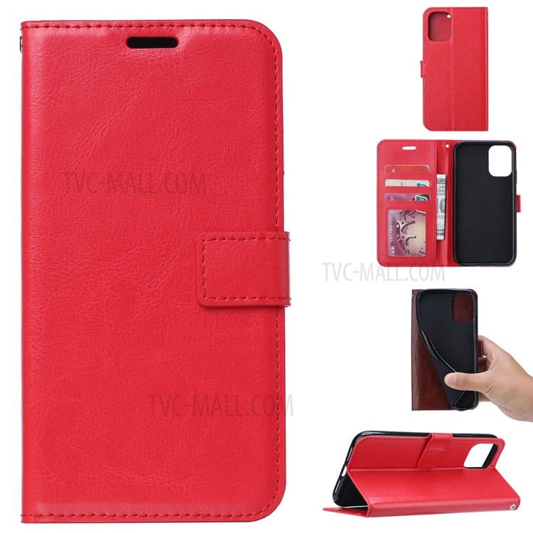 Crazy Horse Skin Wallet Leather Phone Cover for Samsung Galaxy S20 Ultra - Red-1