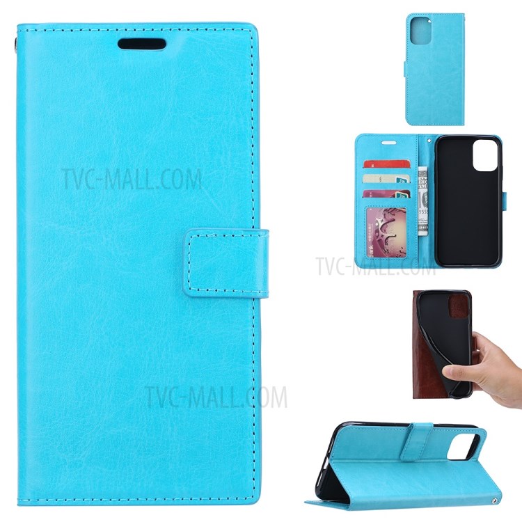 Crazy Horse Leather Wallet Case for Samsung Galaxy S20 - Blue-1