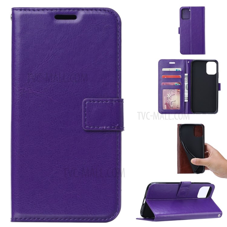 Crazy Horse Leather Wallet Case for Samsung Galaxy S20 - Purple-1